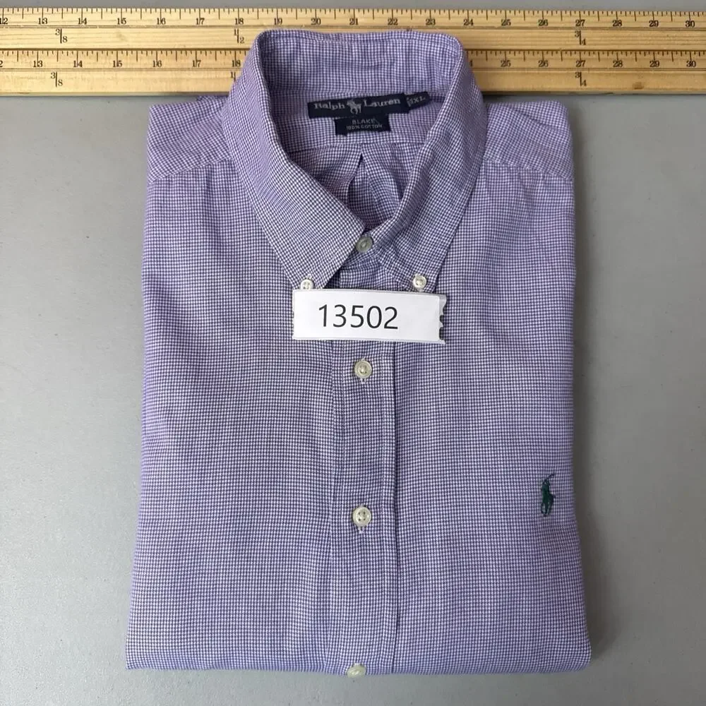 Ralph Lauren Blake Shirt Mens XL Purple Micro Houndstooth Button Down Cotton